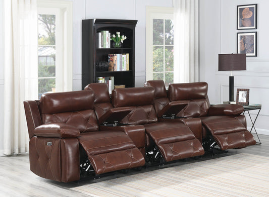 Chester Upholstered Power Reclining Seat and Power Headrest Home Theater Chocolate