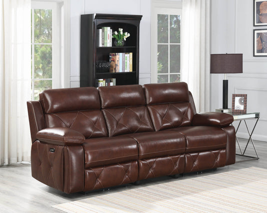 Chester Upholstered Power Reclining Seat and Power Headrest Sofa Chocolate