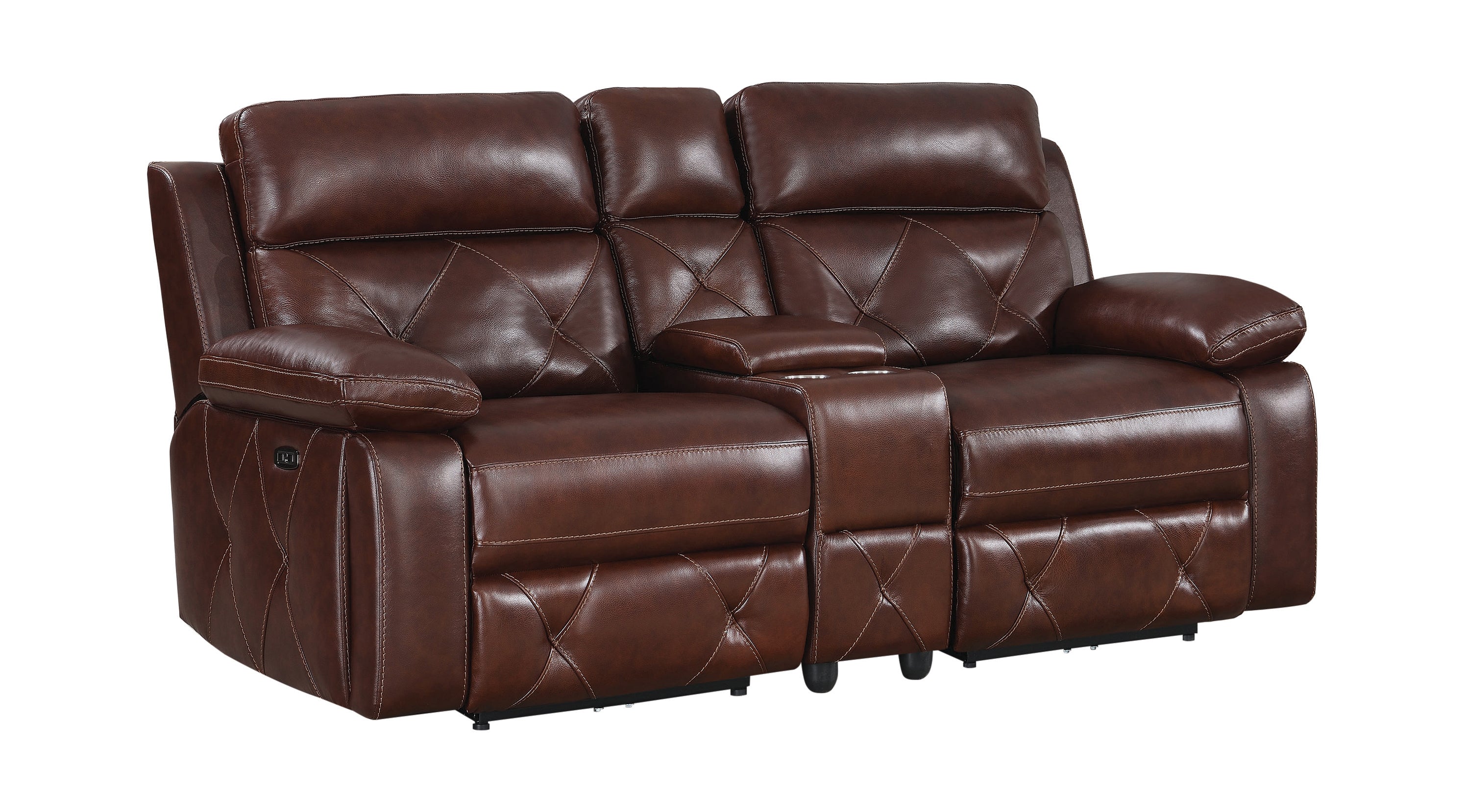 Chester Upholstered Power Reclining Seat and Power Headrest Loveseat with Console Chocolate