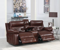 Chester Upholstered Power Reclining Seat and Power Headrest Loveseat with Console Chocolate