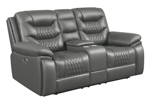 Flamenco Tufted Upholstered Power Loveseat with Console Charcoal