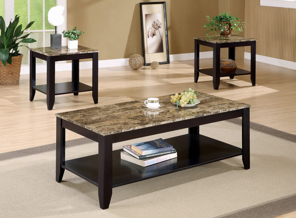 Flores 3-piece Occasional Table Set with Shelf Cappuccino