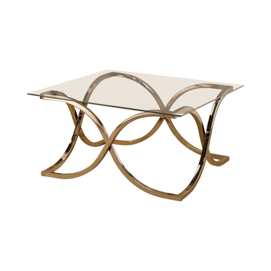 Piper Curved X-shaped Coffee Table Nickel and Clear