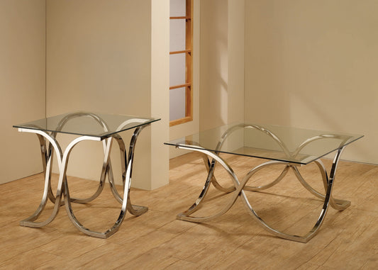 Piper Curved X-shaped Coffee Table Nickel and Clear