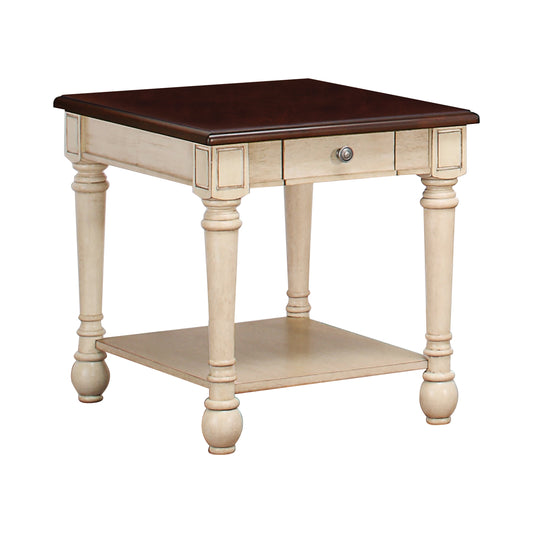 Layla Rectangular End Table Dark Cherry and Antique White