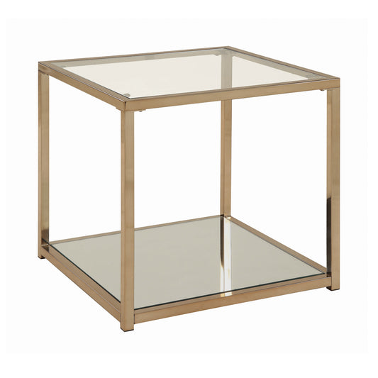 Cora End Table with Mirror Shelf Chocolate Chrome