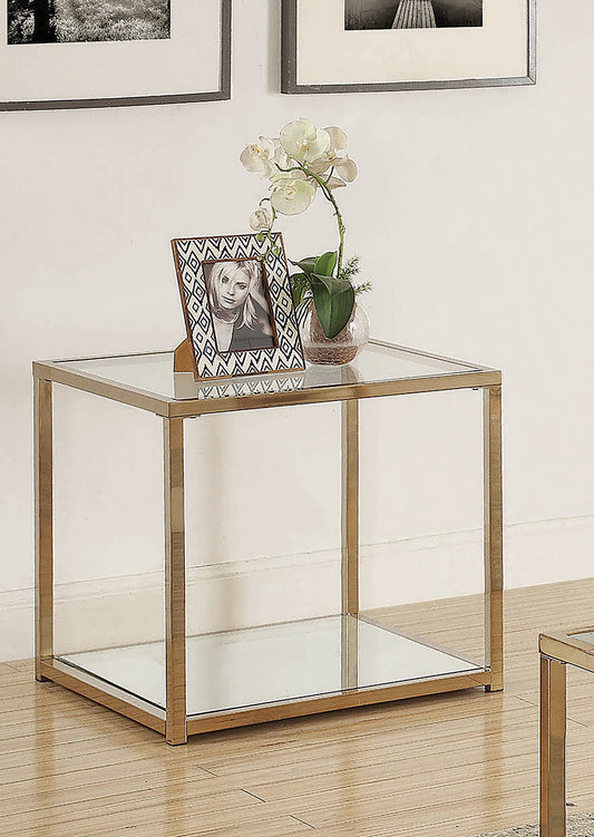 Cora End Table with Mirror Shelf Chocolate Chrome