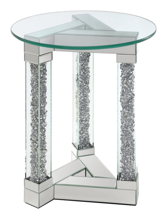 Octave Square Post Legs Round End Table Mirror