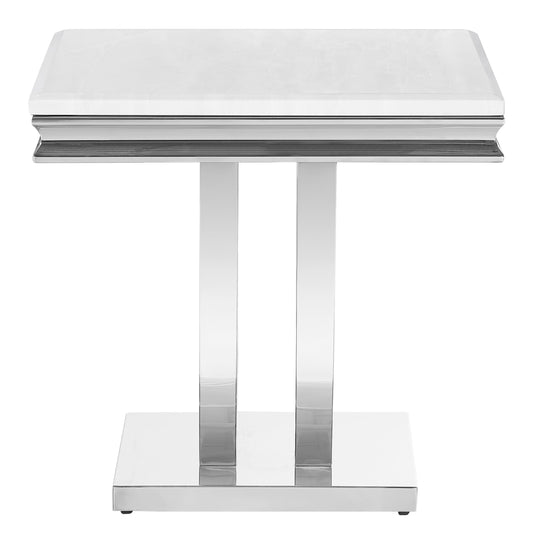 Adabella U-base Square End Table White and Chrome