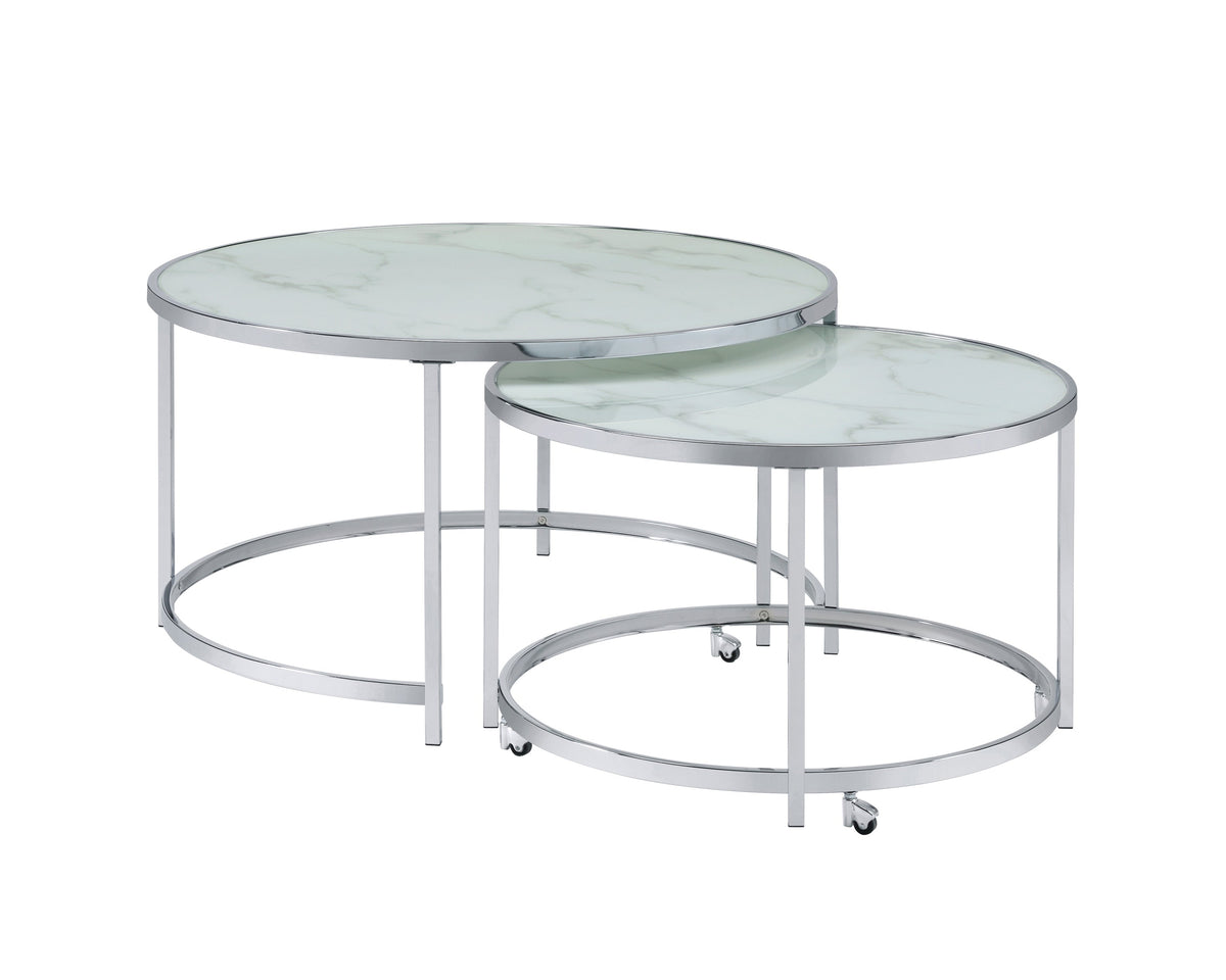 Lynn 2-piece Round Nesting Table White and Chrome