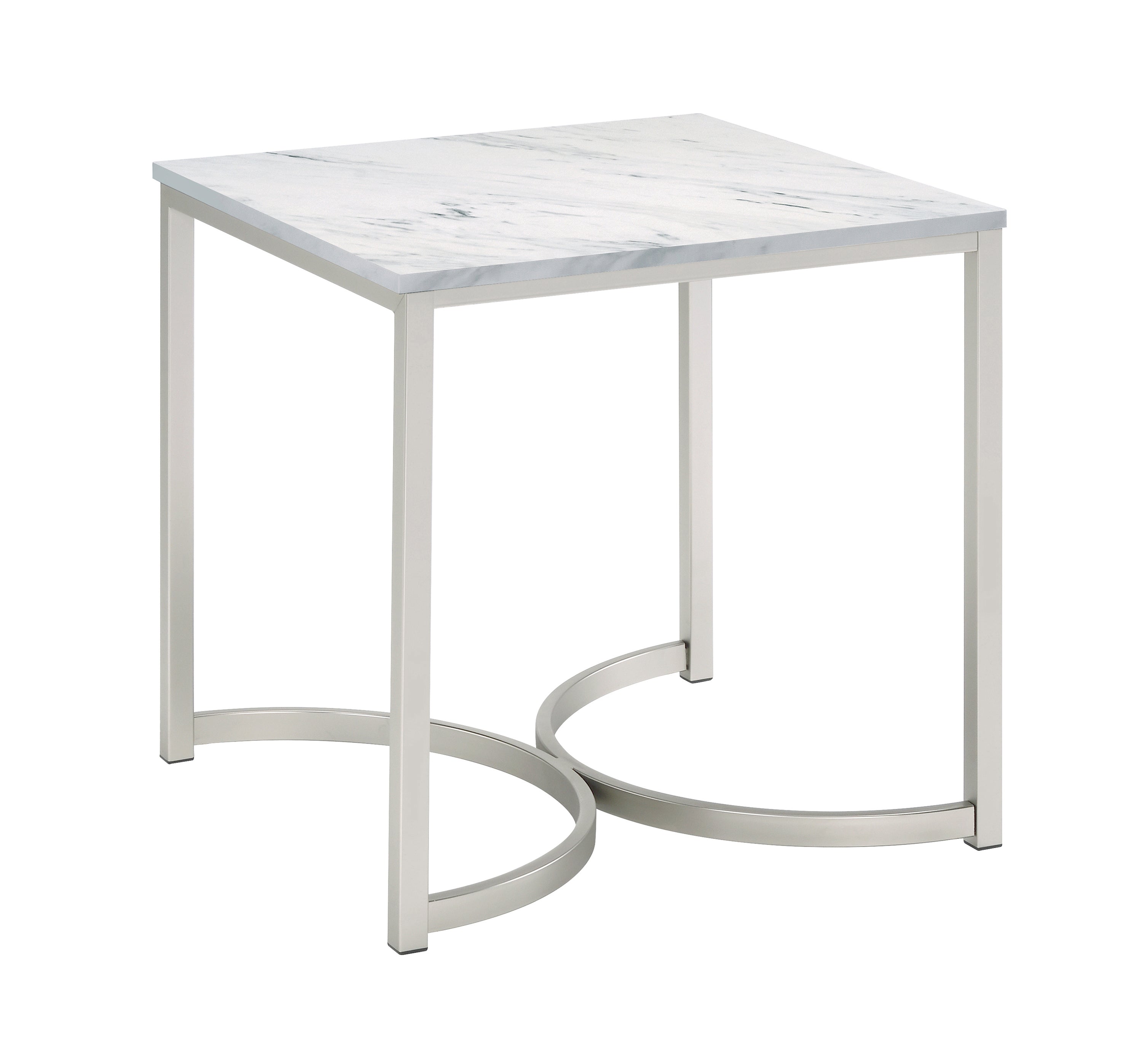 Leona Faux Marble Square End Table White and Satin Nickel