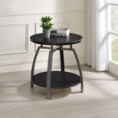 Dacre Round End Table Dark Grey and Black Nickel