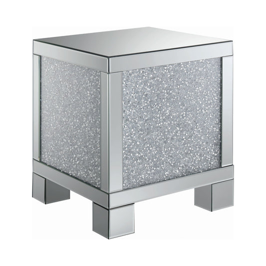 Gillian Square End Table Silver and Clear Mirror