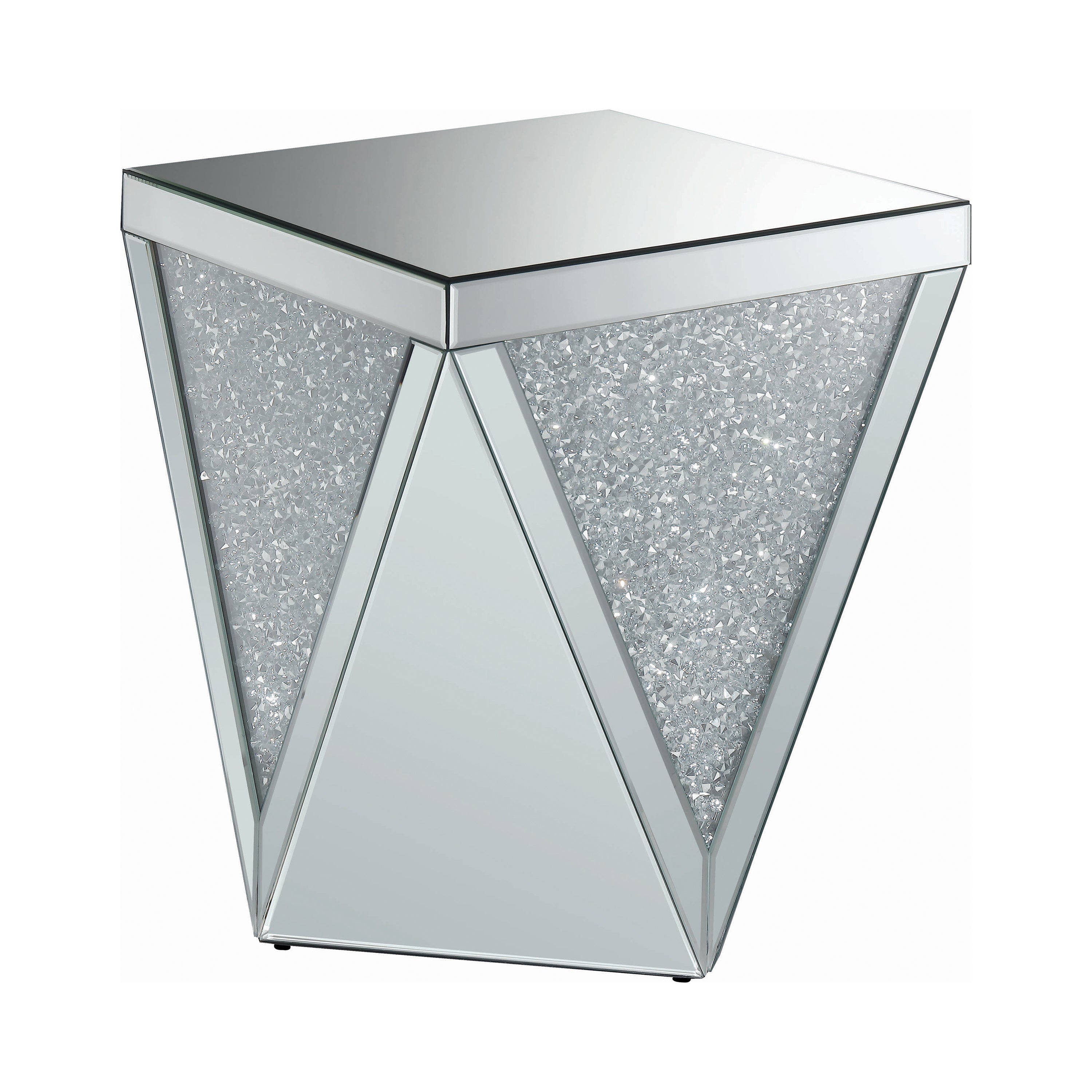 Gunilla Square End Table with Triangle Detailing Silver and Clear Mirror