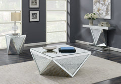 Gunilla Square End Table with Triangle Detailing Silver and Clear Mirror