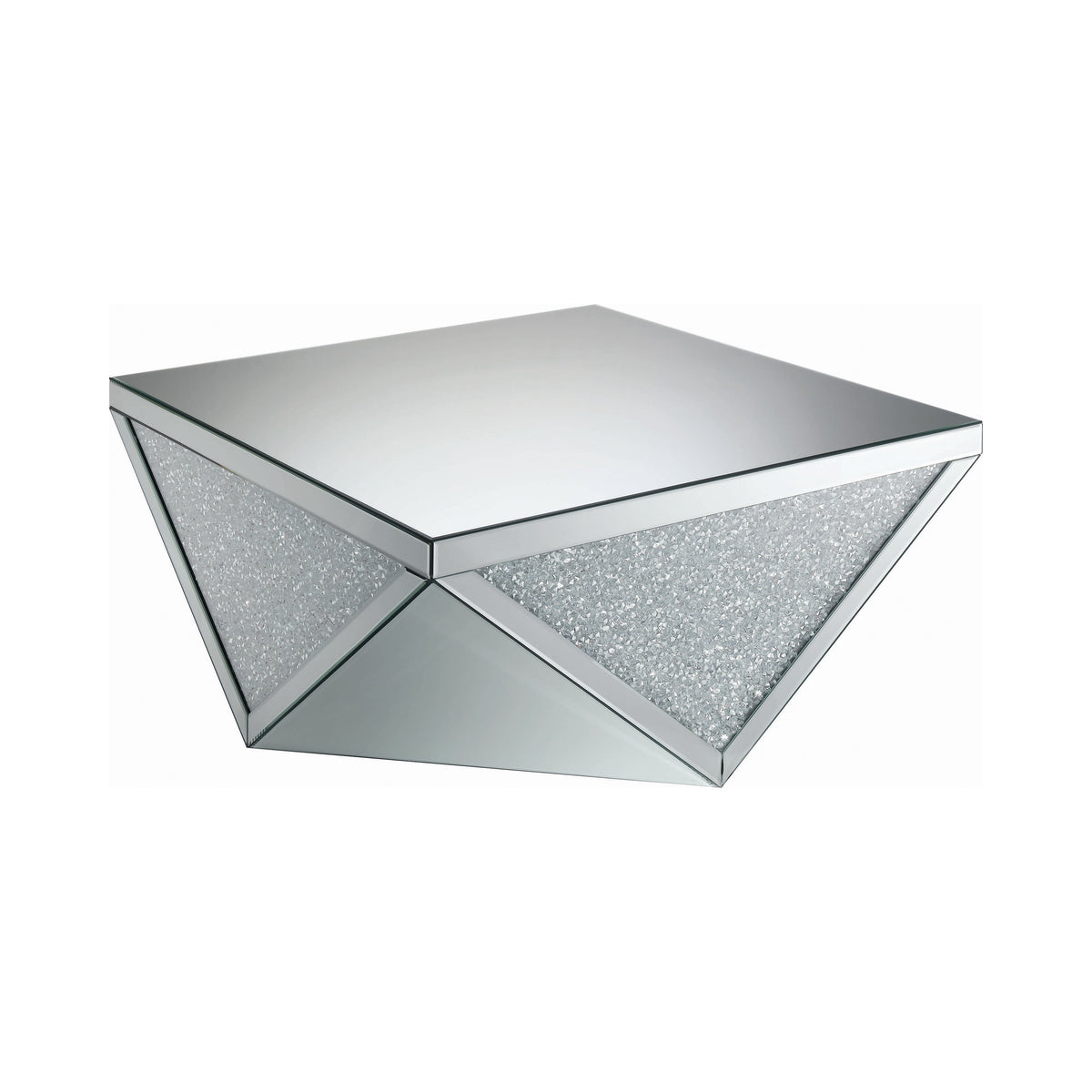 Gunilla Square Coffee Table with Triangle Detailing Silver and Clear Mirror