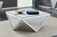 Gunilla Square Coffee Table with Triangle Detailing Silver and Clear Mirror