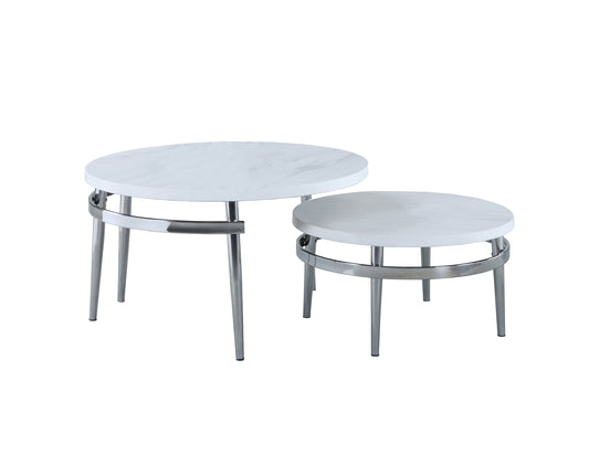 Avilla Round Nesting Coffee Table White and Chrome