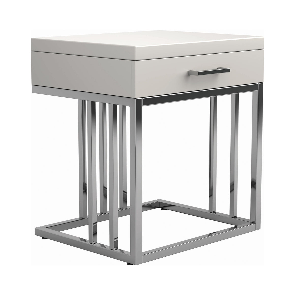 Dalya 1-drawer Rectangular End Table Glossy White and Chrome