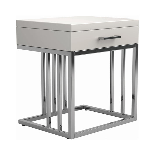 Dalya 1-drawer Rectangular End Table Glossy White and Chrome