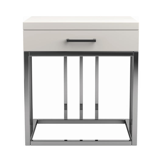 Dalya 1-drawer Rectangular End Table Glossy White and Chrome