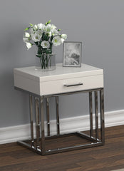 Dalya 1-drawer Rectangular End Table Glossy White and Chrome