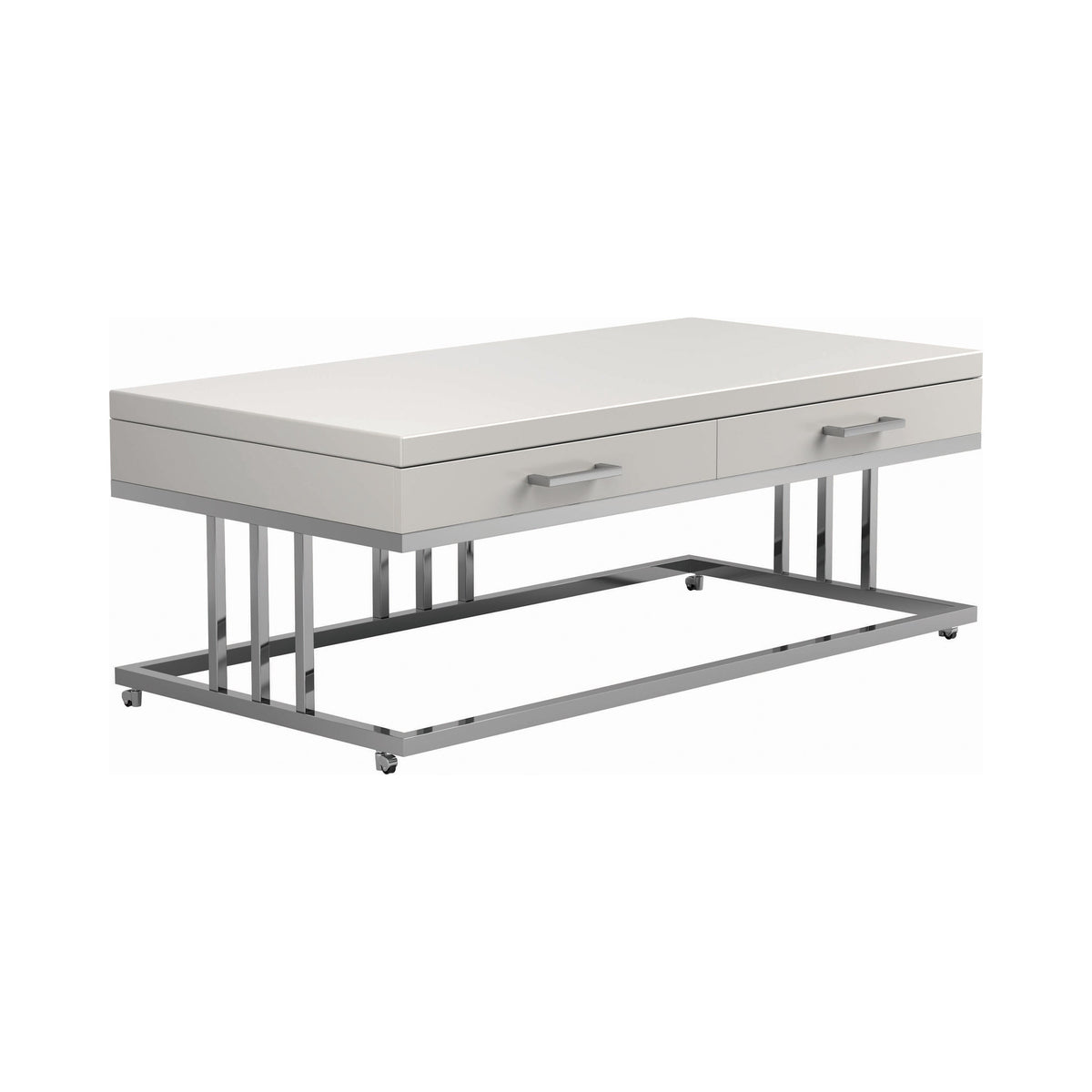 Dalya 2-drawer Rectangular Coffee Table Glossy White and Chrome