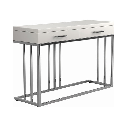 Dalya 2-drawer Rectangular Sofa Table Glossy White and Chrome