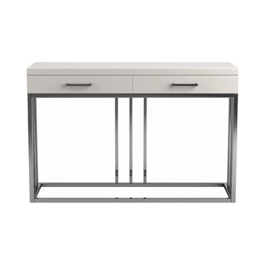 Dalya 2-drawer Rectangular Sofa Table Glossy White and Chrome