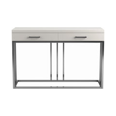 Dalya 2-drawer Rectangular Sofa Table Glossy White and Chrome