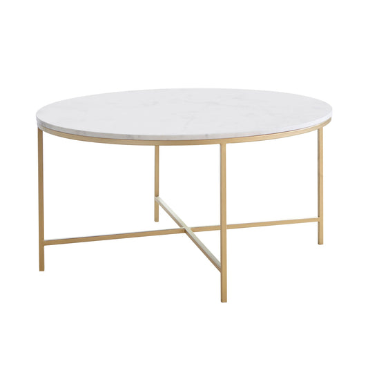 Ellison Round X-cross Coffee Table White and Gold