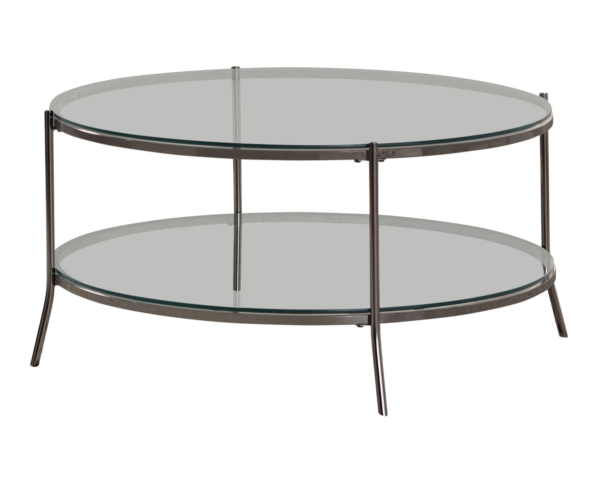 Laurie Glass Top Round Coffee Table Black Nickel and Clear