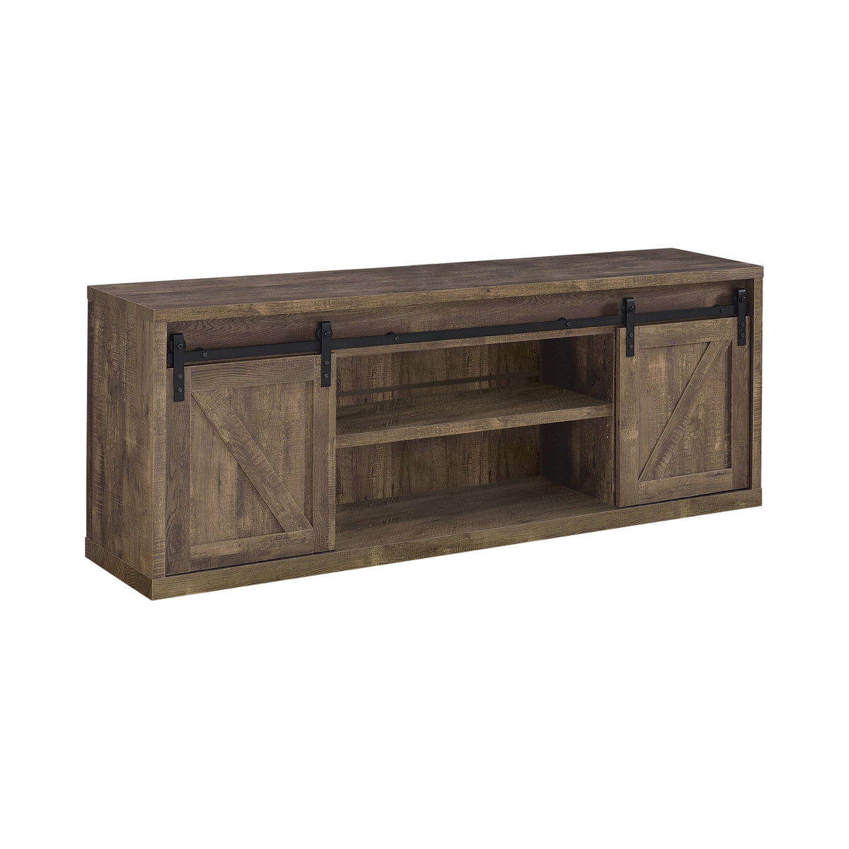 Brockton 71-inch 3-shelf Sliding Doors TV Console Rustic Oak