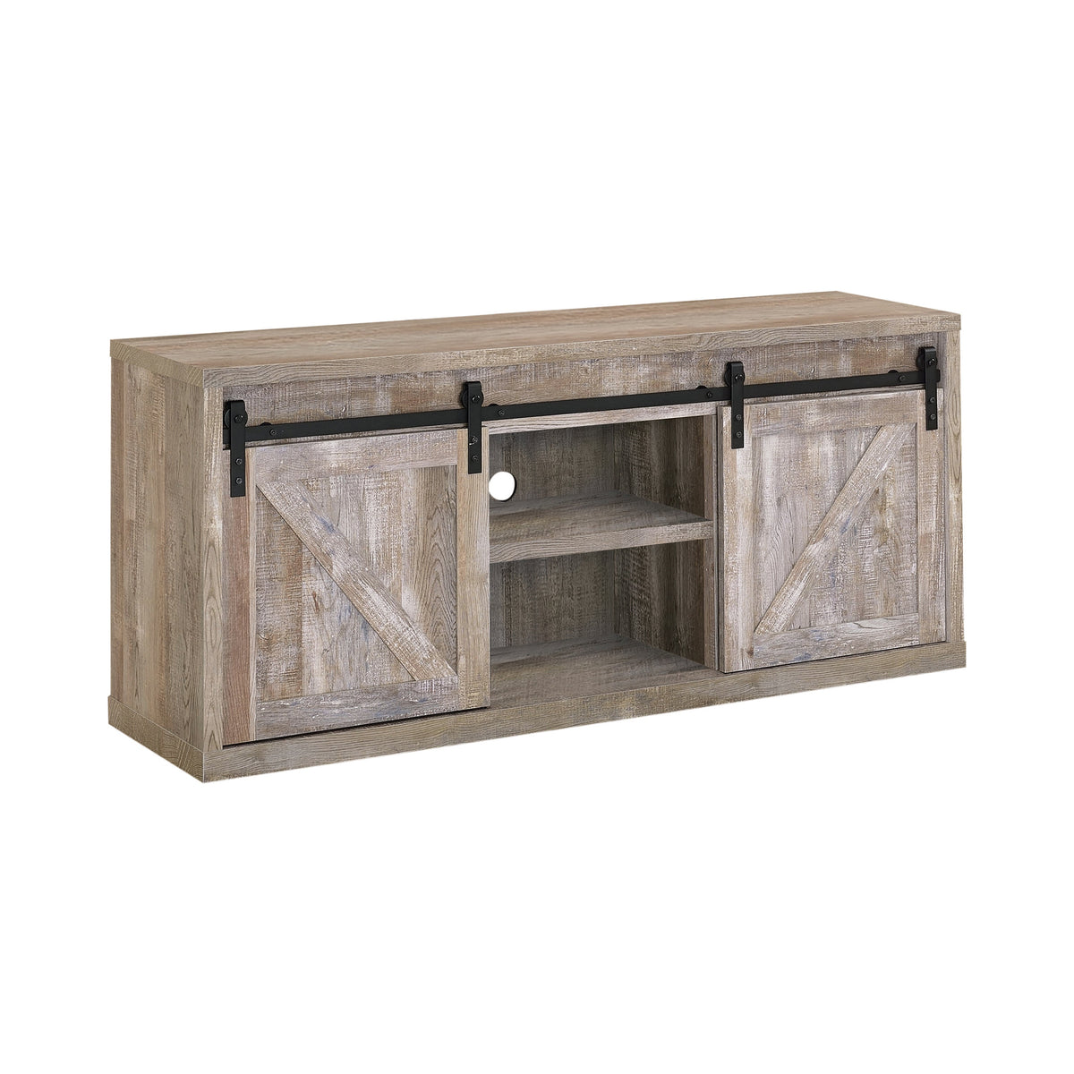 Brockton 59-inch 3-shelf Sliding Doors TV Console Weathered Oak