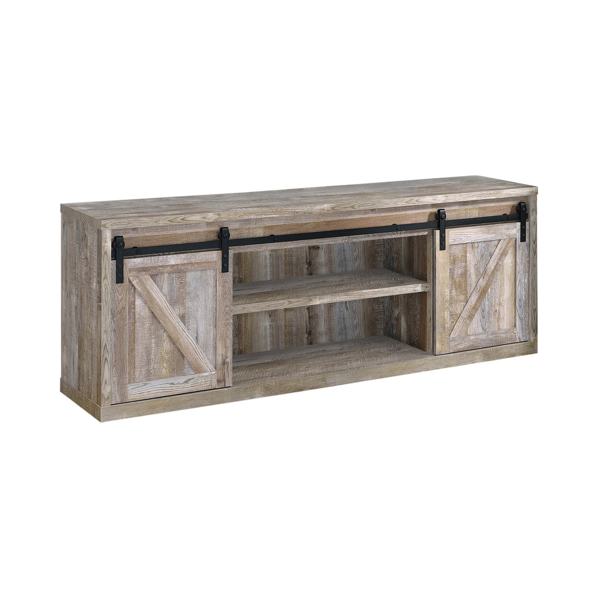 Brockton 71-inch 3-shelf Sliding Doors TV Console Weathered Oak