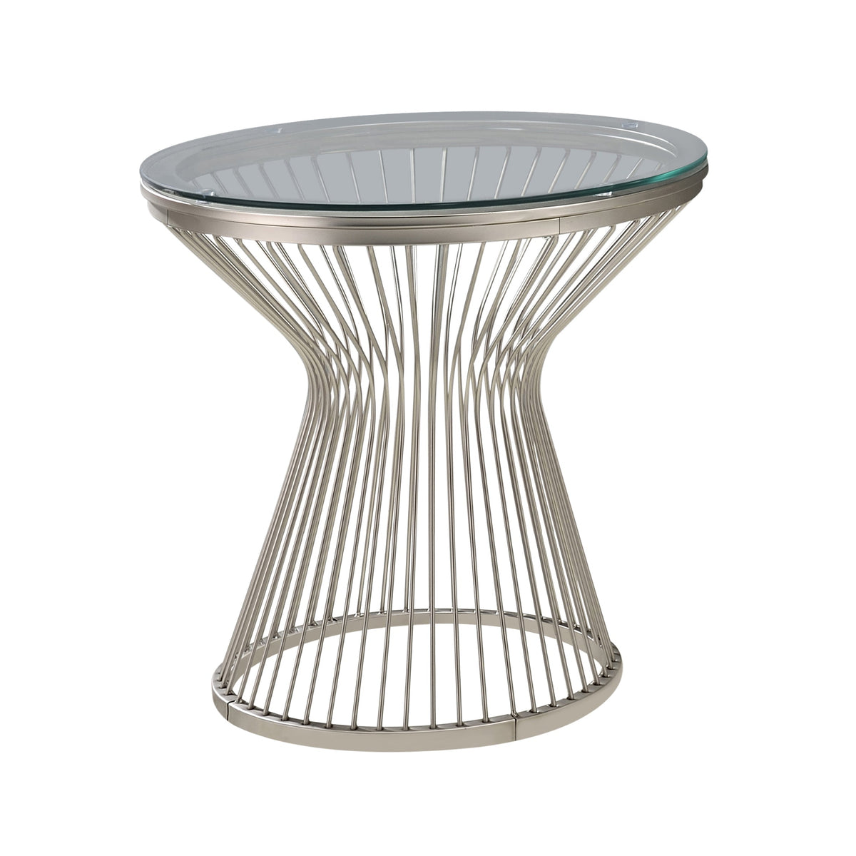 Mandy Round Glass Top End Table Satin Grey