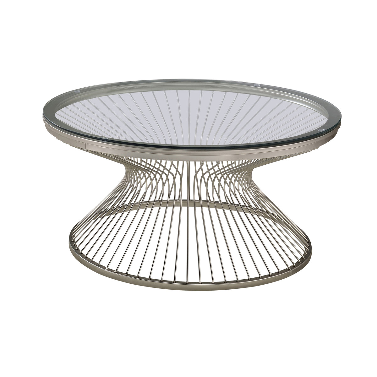 Mandy Round Glass Top Coffee Table Satin Grey