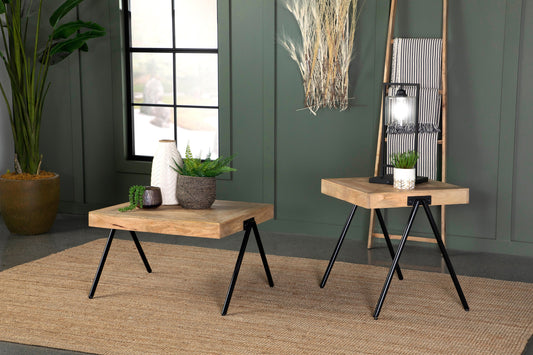 Avery Square End Table with Metal Legs Natural and Black