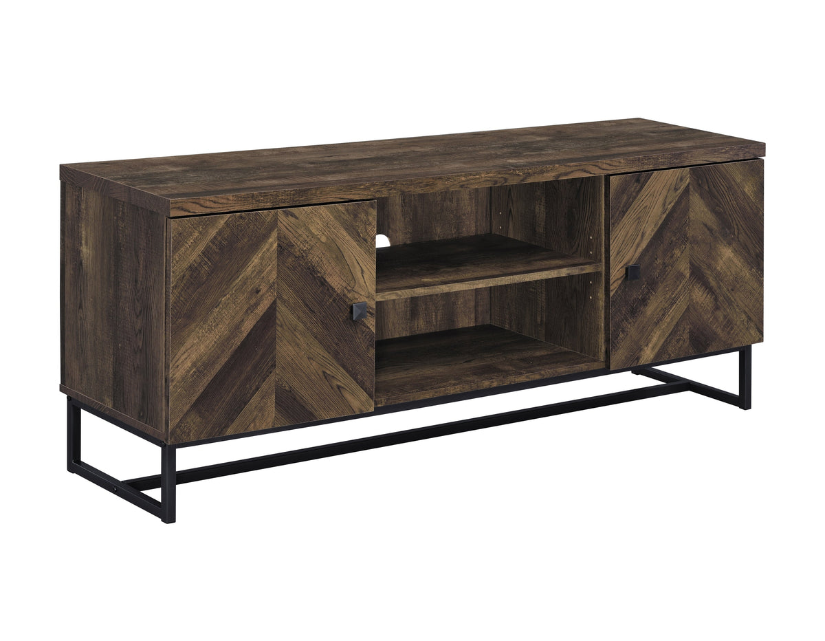 Myles 2-door TV Console with Adjustable Shelves Rustic Oak Herringbone