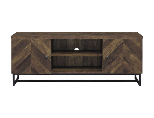 Myles 2-door TV Console with Adjustable Shelves Rustic Oak Herringbone