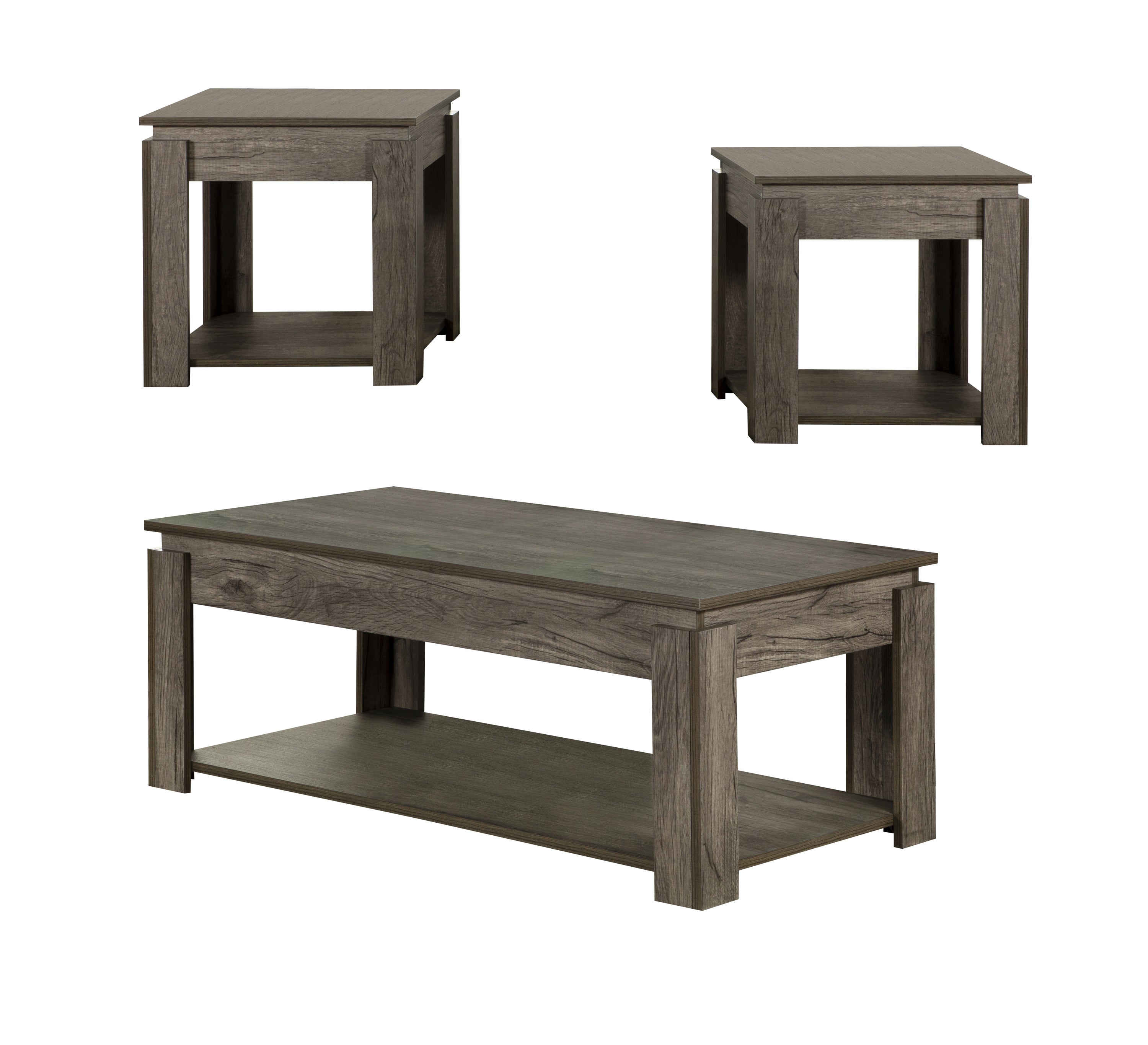 Donal 3-piece Occasional Set with Open Shelves Weathered Grey