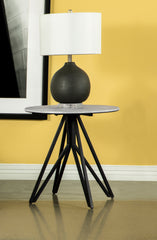 Hadi Round End Table with Hairpin Legs Cement and Gunmetal