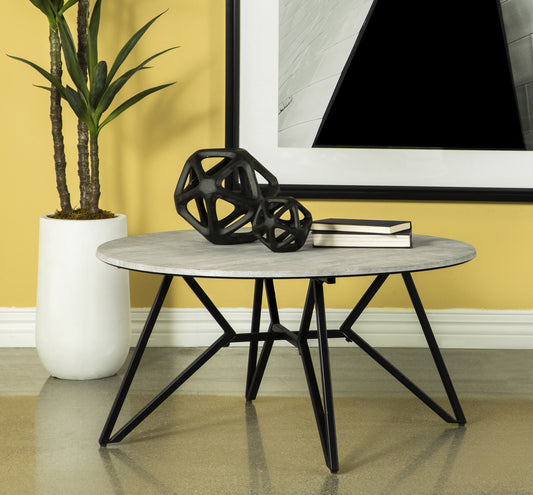 Hadi Round Coffee Table with Hairpin Legs Cement and Gunmetal