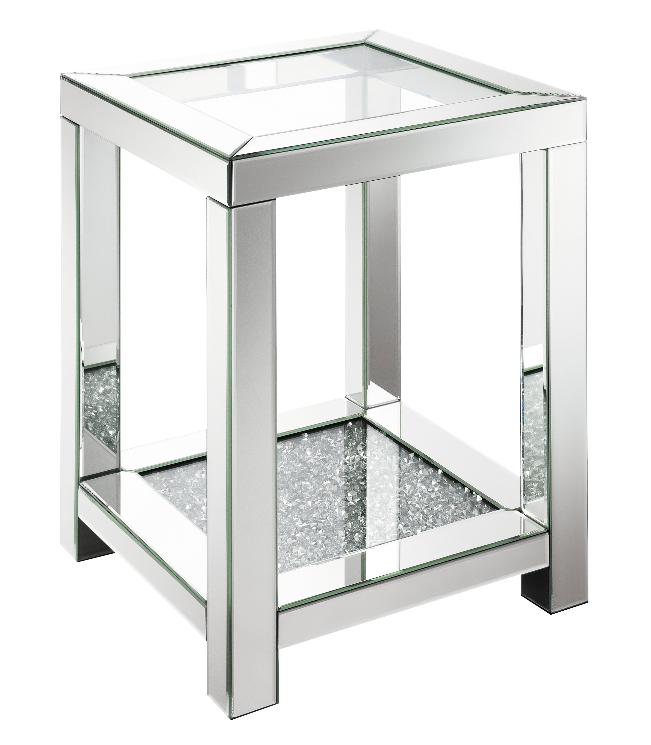 Mozzi Square End Table with Glass Top Mirror