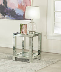 Mozzi Square End Table with Glass Top Mirror