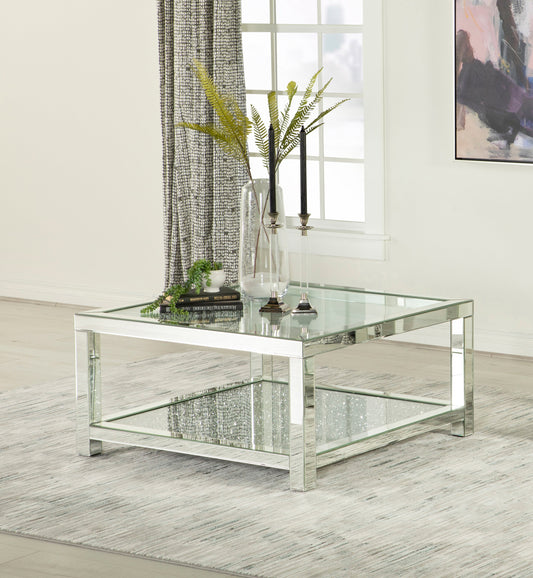 Mozzi Rectangular Coffee Table with Glass Top Mirror