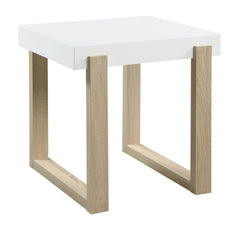 Pala Rectangular End Table with Sled Base White High Gloss and Natural