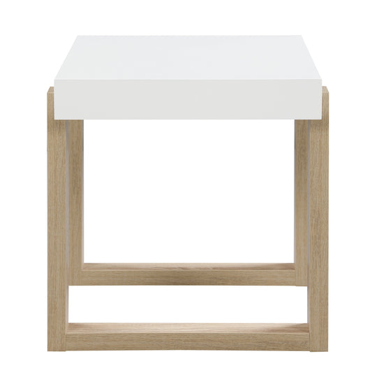 Pala Rectangular End Table with Sled Base White High Gloss and Natural