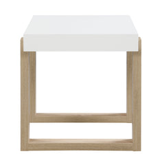 Pala Rectangular End Table with Sled Base White High Gloss and Natural