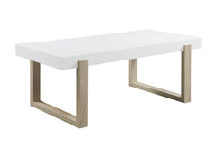 Pala Rectangular Coffee Table with Sled Base White High Gloss and Natural